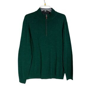 Hart Schaffner Marx 1/4 Zip Sweater Mens L Green Extra Fine Merino Wool Pullover